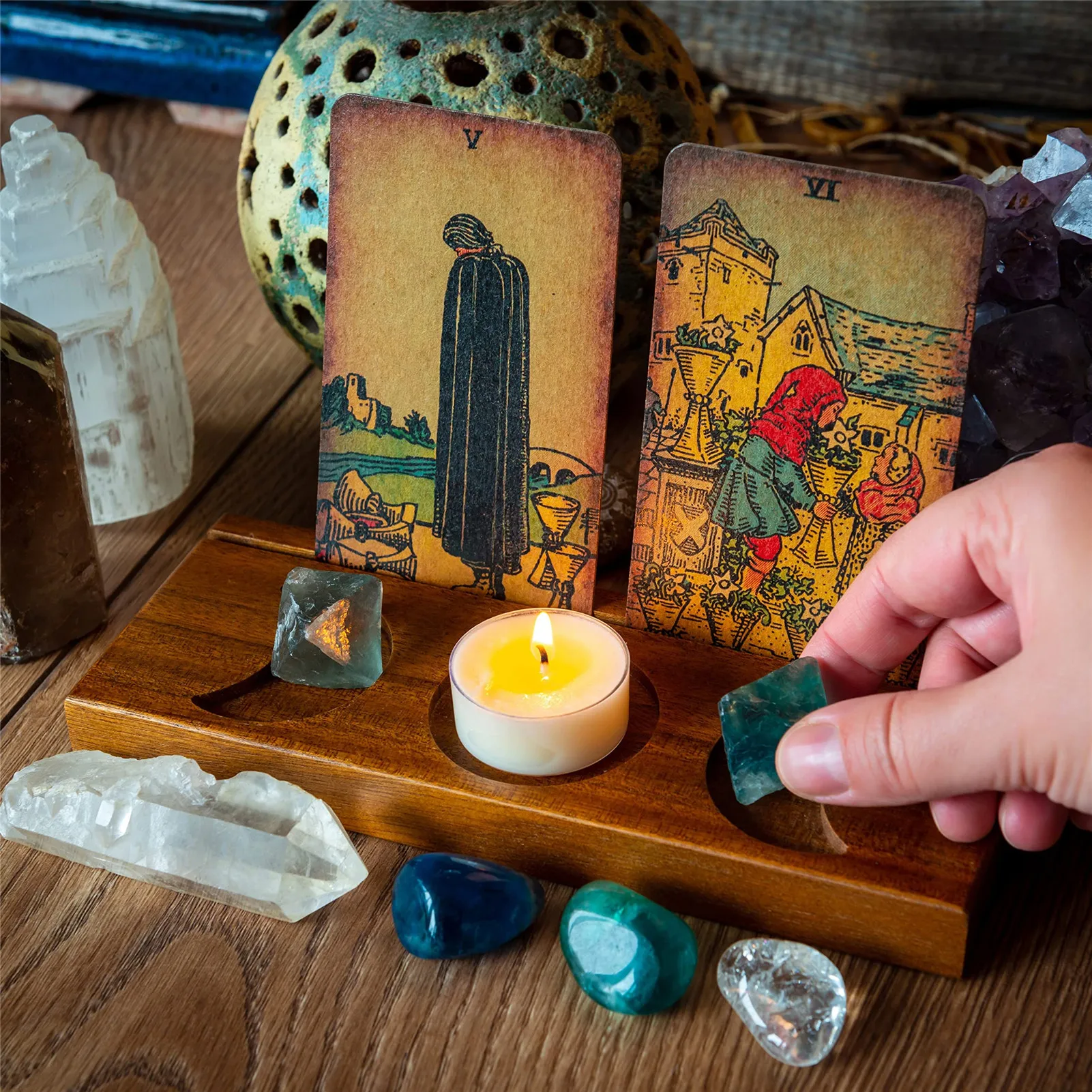 

Wooden Card Stand For Tarot Moon Shape Rectangle Card Altar Stand Wood Display For Witch Divination Tools Decor Wiccan Supplies