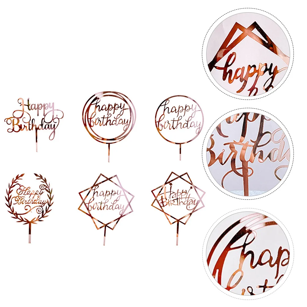 

6 PCS Cake Insert Dessert Topper Decoration Picks Decorative Happy Birthday Cupcake Acrylic Child Fruit Cakes