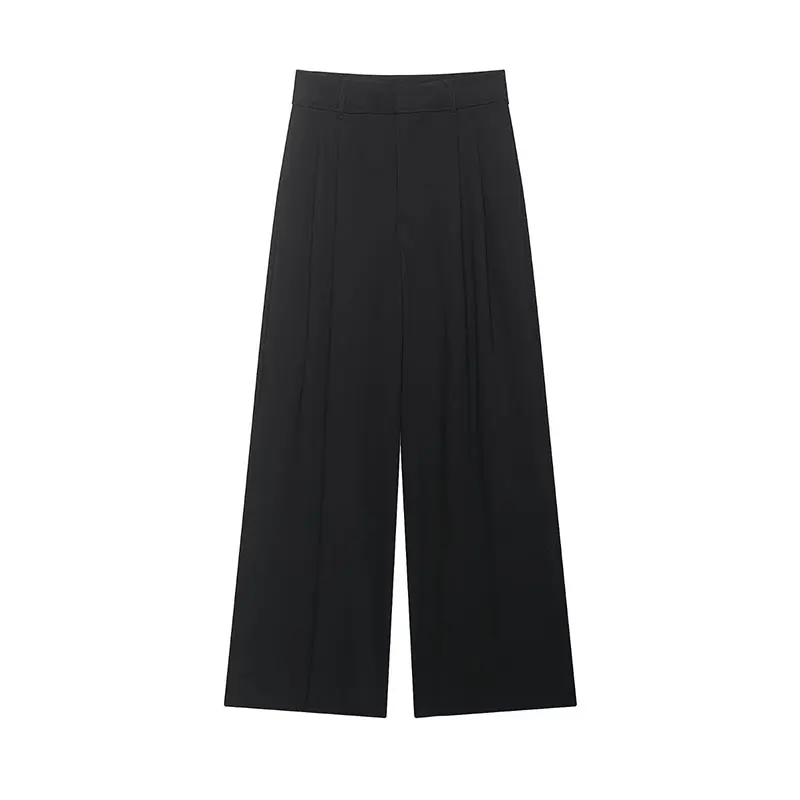 NLZGMSJ 2026 Spring Trendy Commute Wide-Leg Pants Women Elegant Vintage Pleated Trousers Fashion Casual Office Lady Long Pants