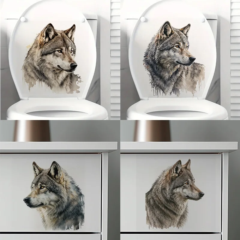 

1pc Gray Wolf Sticker, Self-Adhesive Toilet Lid Stickers,Wall Decal Removable, Reusable Vinyl Car Sticker for Bathroom Decor