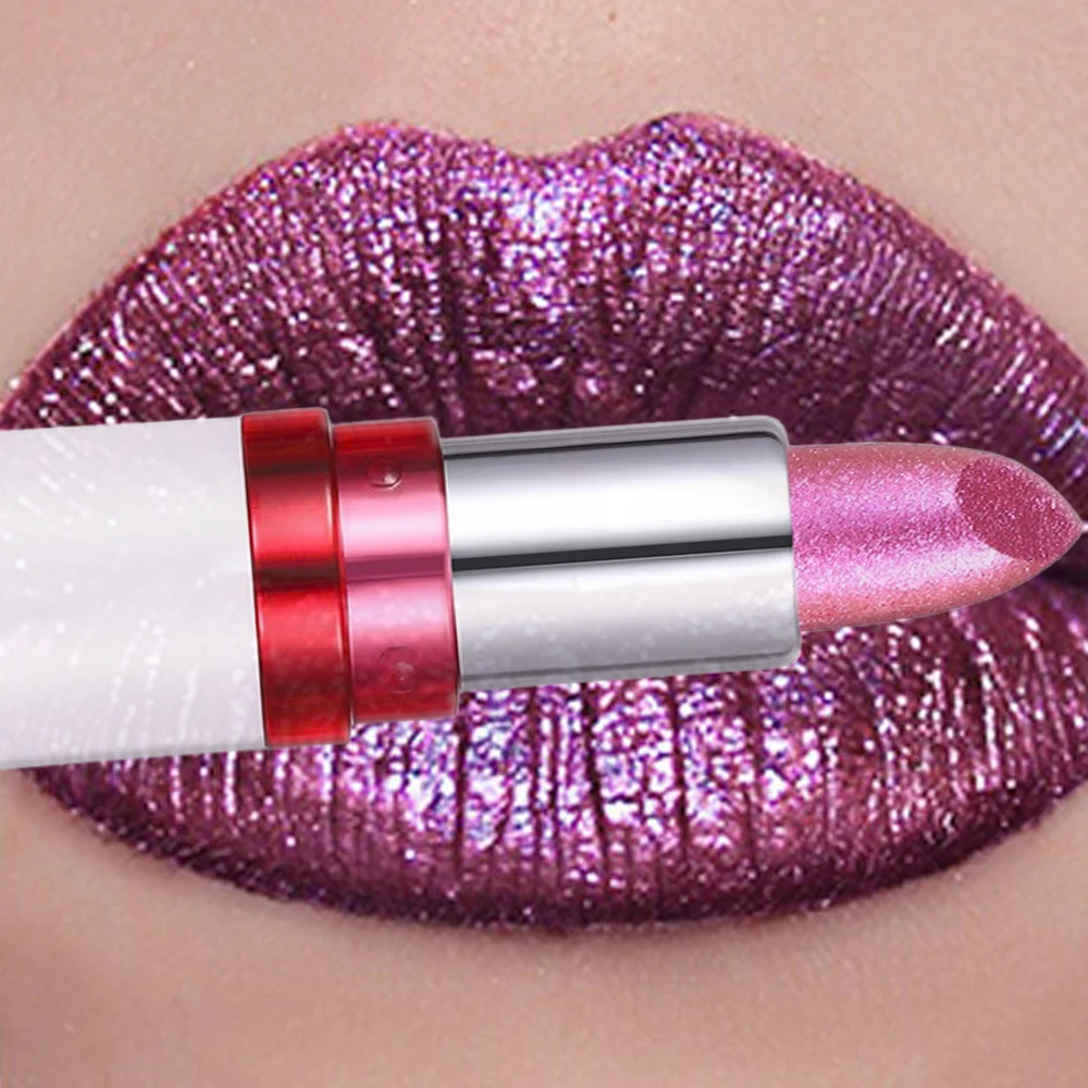 إشعاع معدني أزرق أرجواني الحرباء أحمر الشفاه بريق الماس اللون المتغير ملمع الشفاه الأخضر لؤلؤة تألق ماكياج ساحر #3