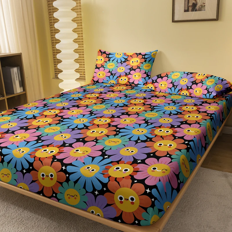 1 Piece Of Smiley Flower Patterned Frosted Bedsheet, Bedroom Printed Bedspread, Bedding (Excluding Pillowcases)