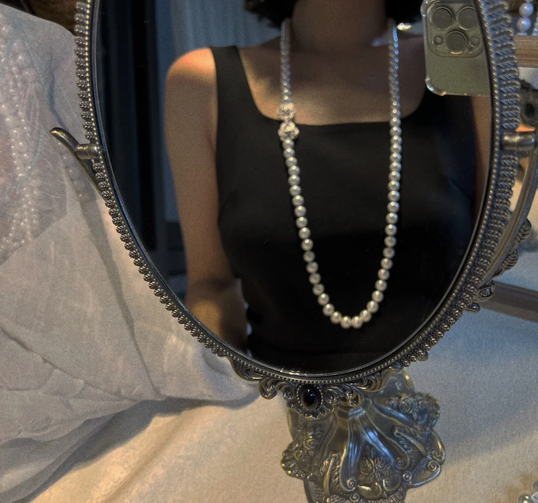 luxury cubic flower pearl sweater long necklace jewelry for women handmade accessory