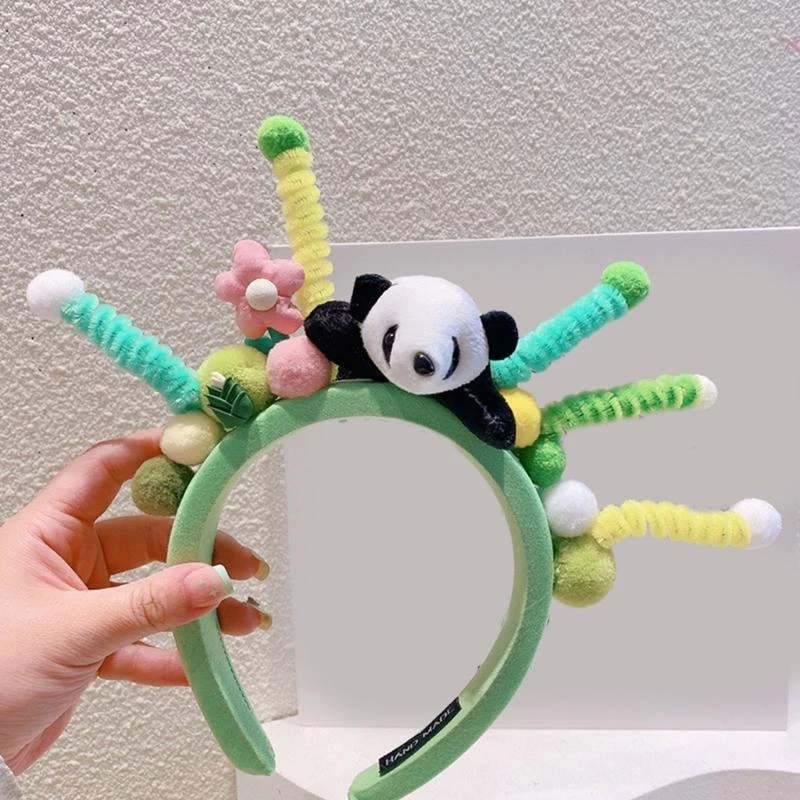 340D Lovely Stuffed Panda Headband Woman Spa Makeup Hairband Halloween Party Headband