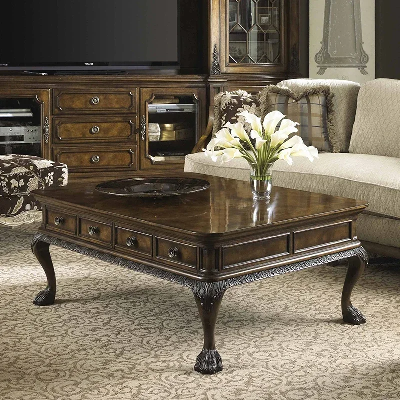 

Custom teak tea table household simple American rectangular tea table tea table European carved living room sofa side a few