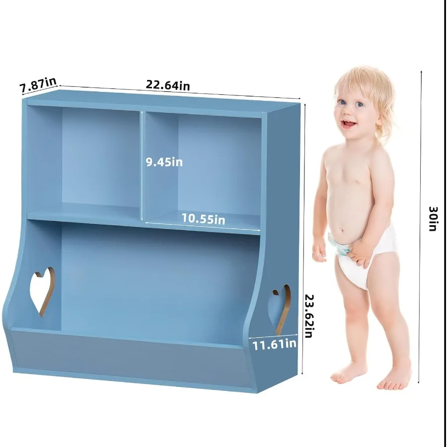Houten 3Cubby boekenplank en opbergorganisator voor speelkamer, slaapkamer, kinderkamer en school, veilige en duurzame kast met 23,62'' Hei