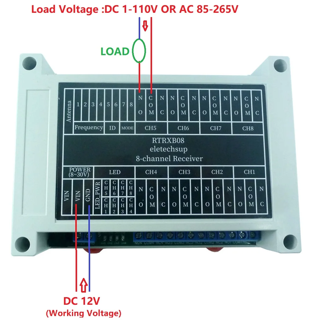 8CH 433M DC 12V Lora Bidirectional Remote IO Controller LED Feedback Indicator NPN In Relay Out Swicth Module Board