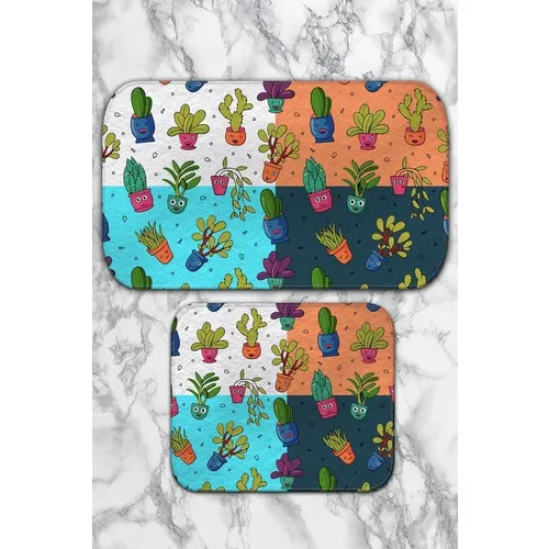 Bouquet Home 2'li Potted Flowers Suit Bath Mats and Toilet Seat Pad