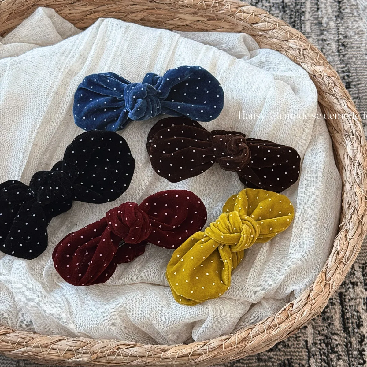 Banana Hair Clip Velvet Polka Dot Bow Elegant Starry Accent for Women Fall Winter Office Travel Home Premium Comfortable