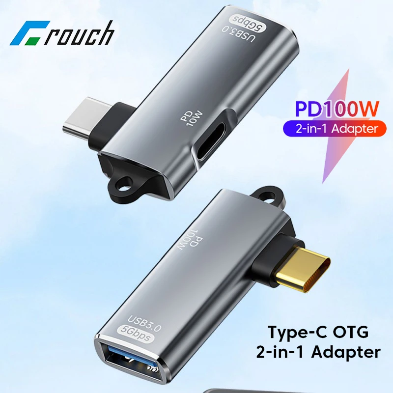 2-in-1 Type C OTG Adapter PD100W Fast Charging Type-C Male to USB3.0 Female Adapter With Type C For Cell Phone Tablet Laptops