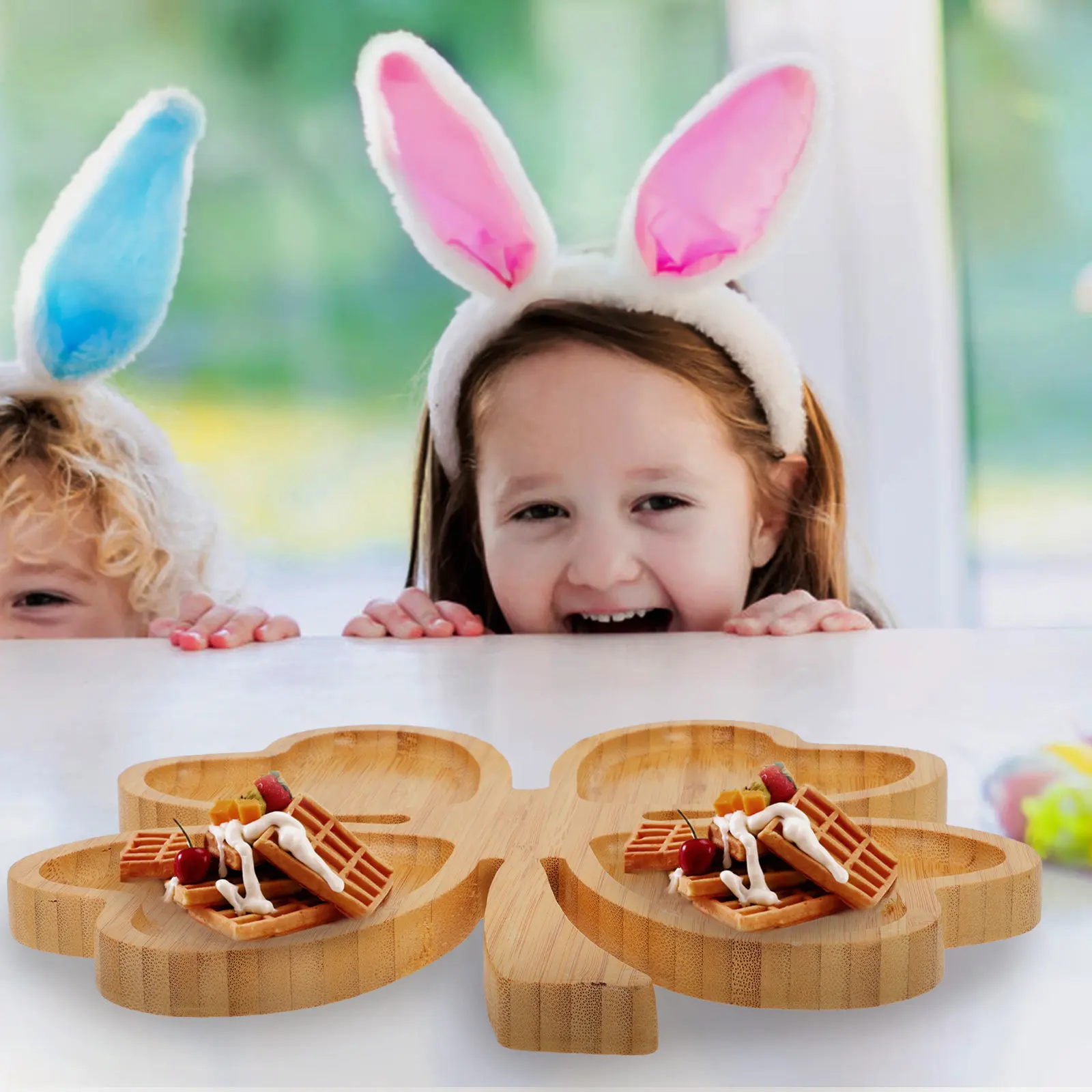 Bamboo Four Leaves Food Tray Eco-Friendly Bamboo Dry Fruit Plate Creative Sushi Salad Dish Home Restaurant Serving Display