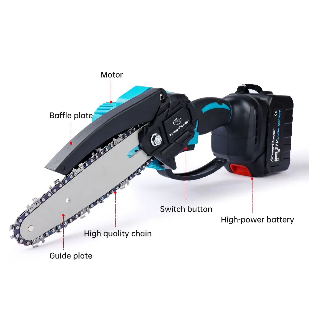 Brushless Mini Chain Chainsaw 6 Inch Cordless 21V Strong Woodworking Garden Cutting Tools For Makita Battery Electric Chain Saw.