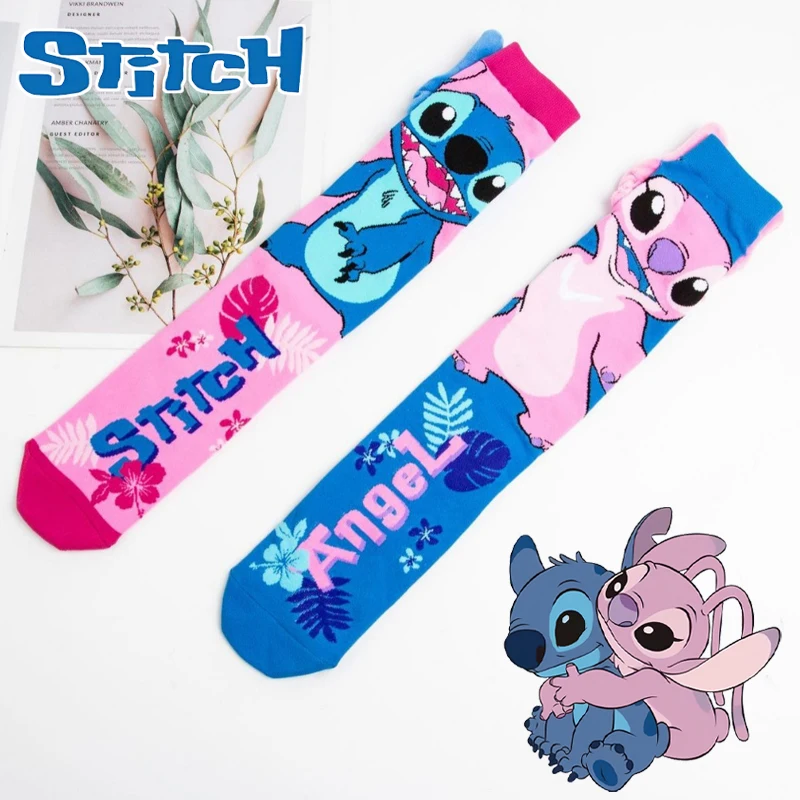 Disney Stitch Angel Socks Children\'s Padded Warm Mid-Calf Socks Girls Winter Soft Funny Sleep Floor Cotton Socks Birthday Gift