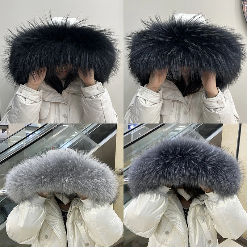 

Natural Raccoon Fur Collar Winter Parkas Coat Hat Fur Strips Women Men Neck Warmer Real Fur Scarf Luxury Hood Decor Fur Shawls