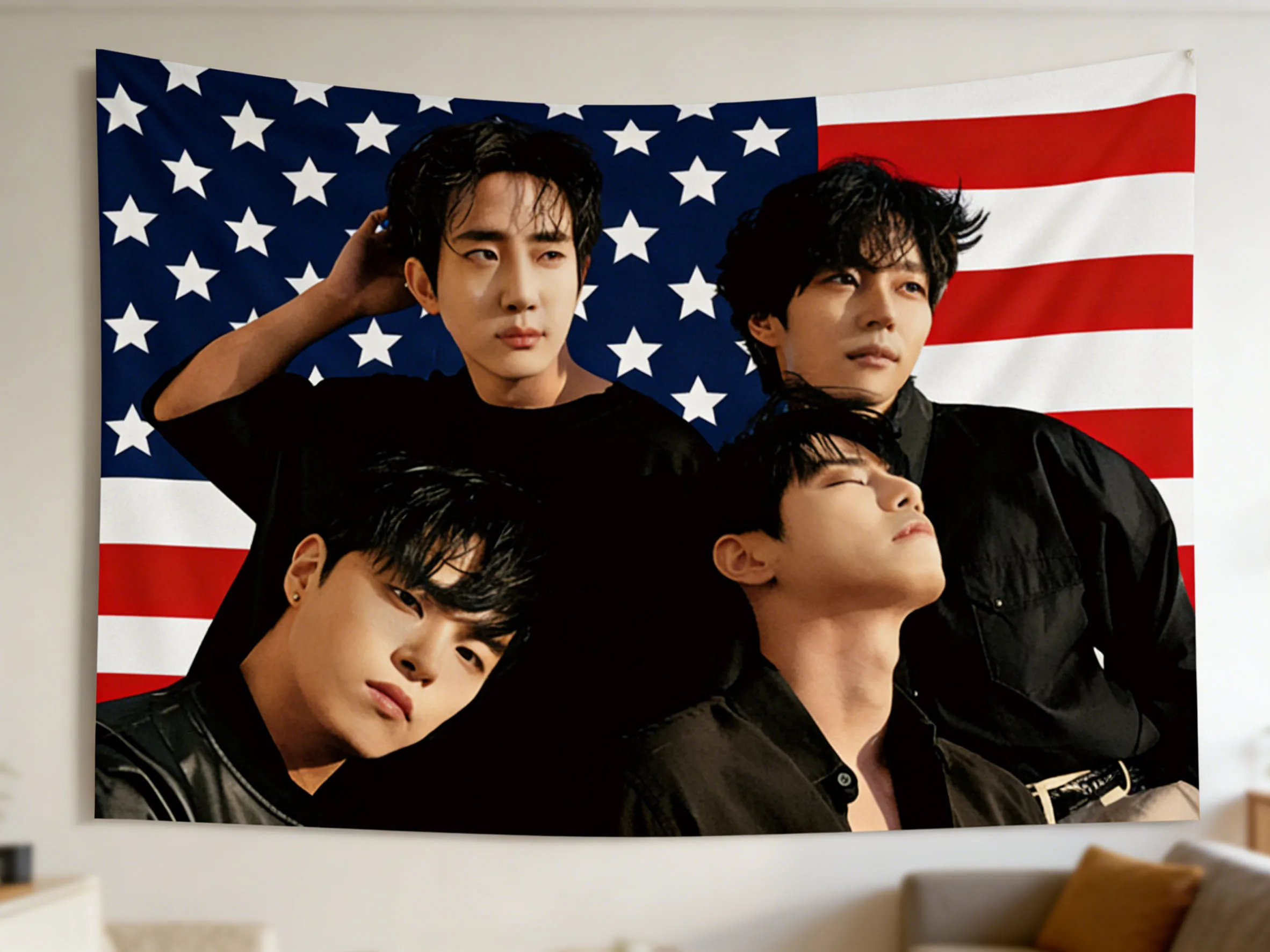 1pc The Rose Members Photoshoot American Flag Tapestry Kpop Idol Merch Wall Hanging Decor The Rose Fans Gift Wall Art for Home
