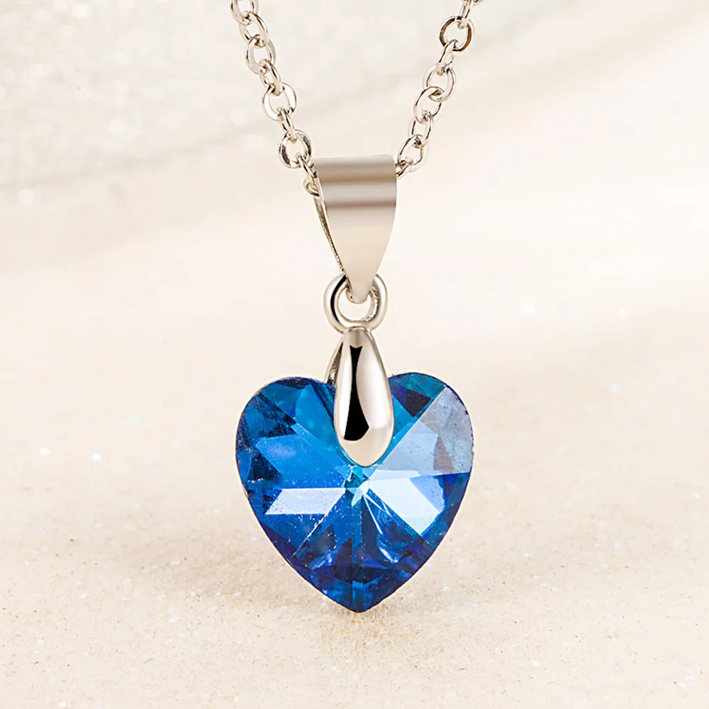 925 Sterling Silver Heart Blue Zircon Pendant Chain Necklaces For Women Luxury Quality Jewelry Accessories Wholesale Argent 925