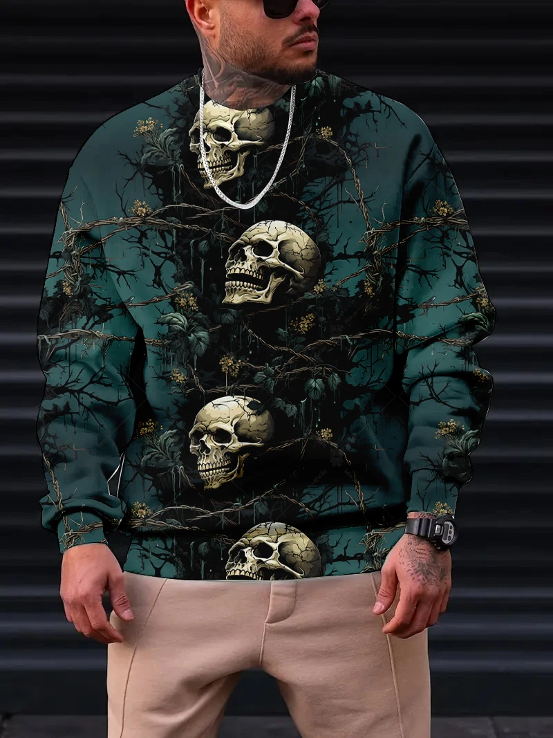 

Funny 3D Skull Printed Men's Sweatshirts Hip Hop Trend Harajuku Streetwear Casual O-neck Long Sleeves Top Summer Vintage Clothes