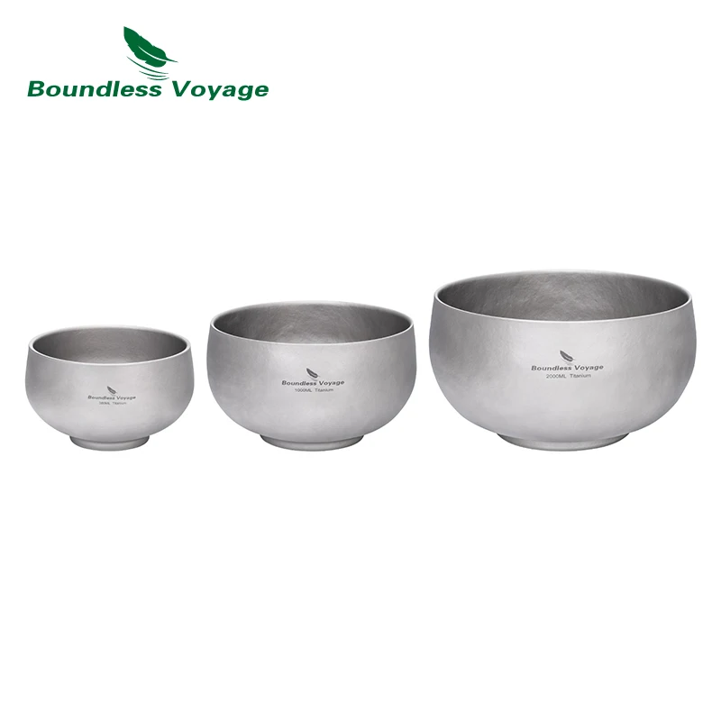 Boundless Voyage Titanium Camping Bowl 380ml/1L/2L Round Double Walled Bowl Lightweight Tableware for Outdoor Hiking Home