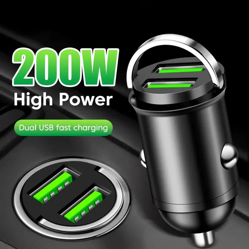 200W Mini Dual Ports USB Car Charger Lighter Fast Charging Car Phone Charger Adapter For IPhone 13 12 