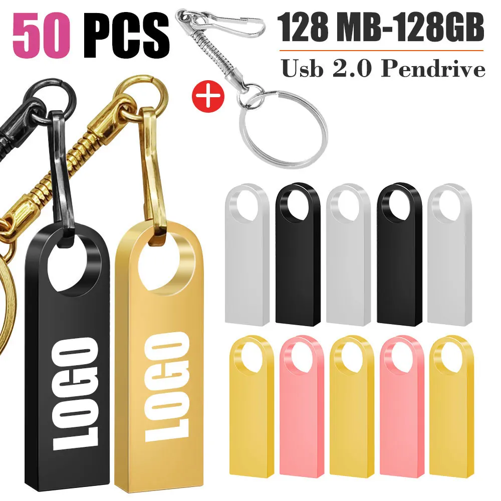 

50PCS Free Custom LOGO USB Flash Drive 4GB 8GB 2.0 High Speed Pen Drive 16GB 32GB 64GB 128GB Pendrive metal usb sticks with key