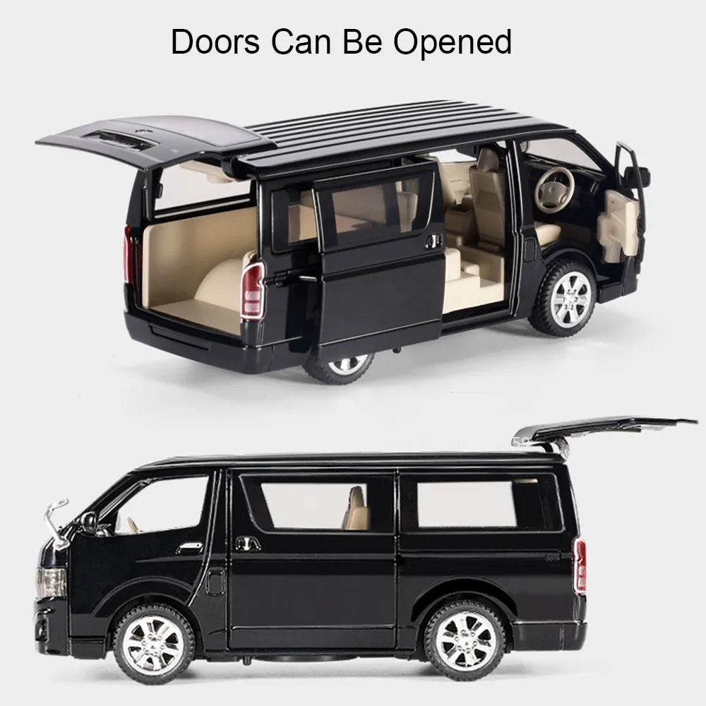 Modelo de coches de juguete Hiace Alphard MPV a escala 1:32, puertas de luz con sonido fundido a presión de aleación, modelos de coches en miniatura abiertos, regalos para niños