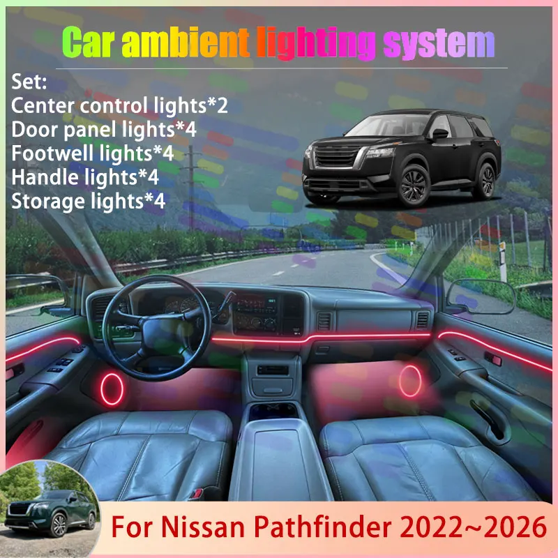 

For Nissan Pathfinder 2022~2026 2023 2024 R53 MK5 2/18 in 1 Car Atmosphere Light Lamp RGB Shade Ensemble Streamer Atmosphere Set