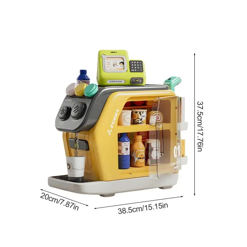 Fridge Coffee Machine Toys Set Pretend Supermarket Play Set Children's Cash Register Refrigerator Toys for Kids Children Boys