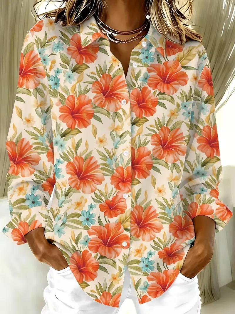 Women 2026 Autumn Blouse Multi Colored Floral Print Lapel Button Up Women's Shirt Long Sleeve Elegant Daily Office Ladies Blouse