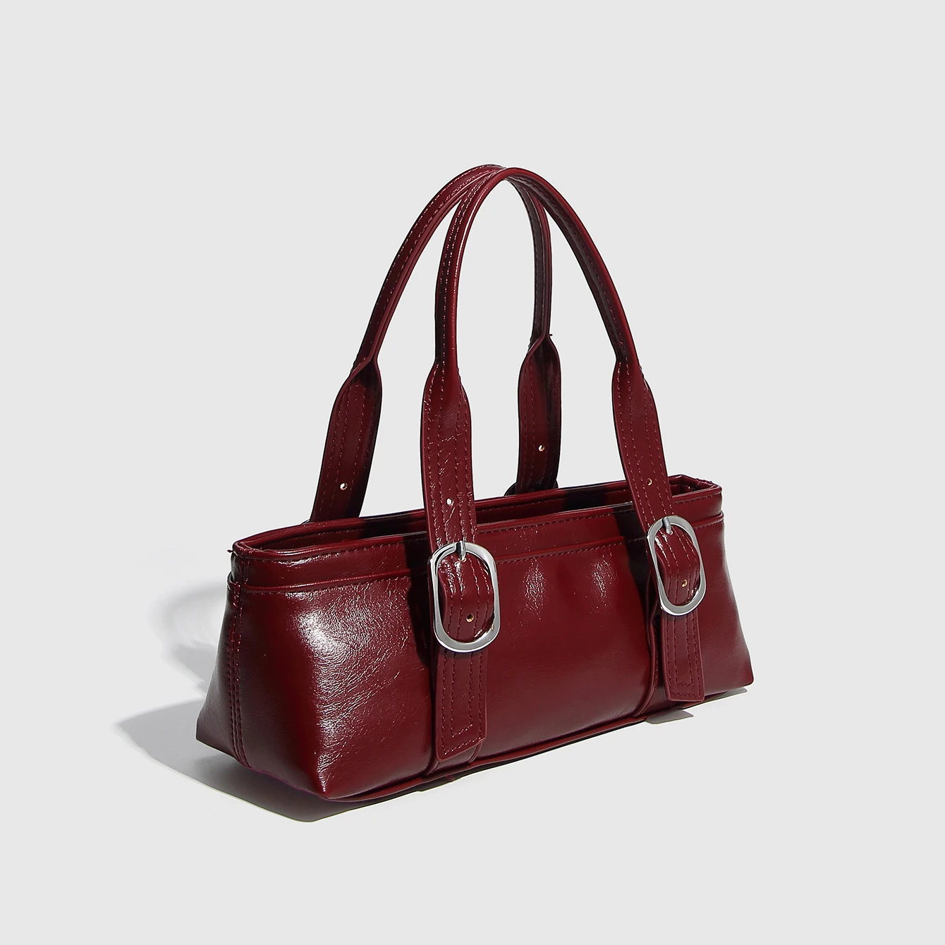 Women New Fashion Trend One Shoulder Bag Needle Buckle Retro Handbag Zipper Motorcycle Wrist Light Luxury PU Leather Underam Bag