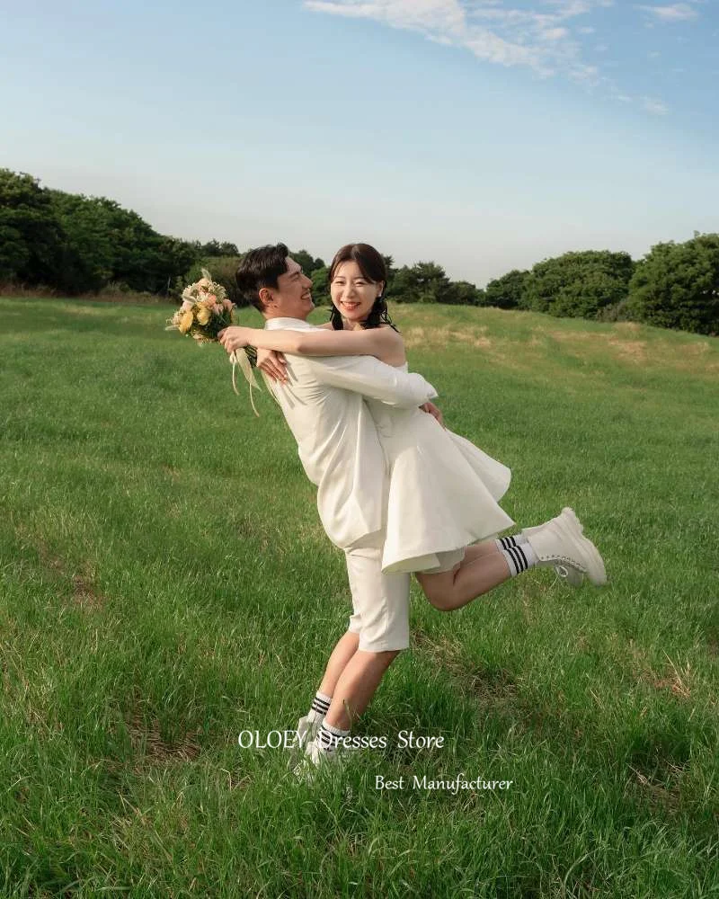 OLOEY-Robes de mariée coréennes courtes simples, joli corset au dos, mini robe de mariée jardin, ruban chérie, séance photo, quel que soit le corset, 2024