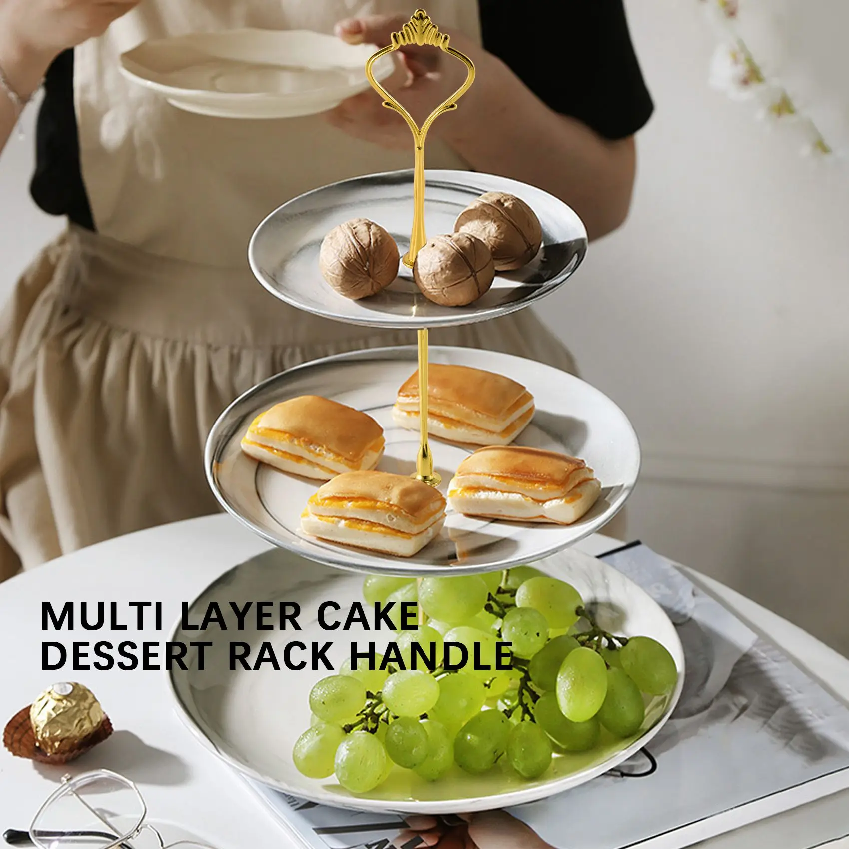 8 комплектов, 3-уровневая подставка для тарелок с короной, фурнитура, держатель для оборудования, кухонные гаджеты для свадьбы и - серебро, золото
