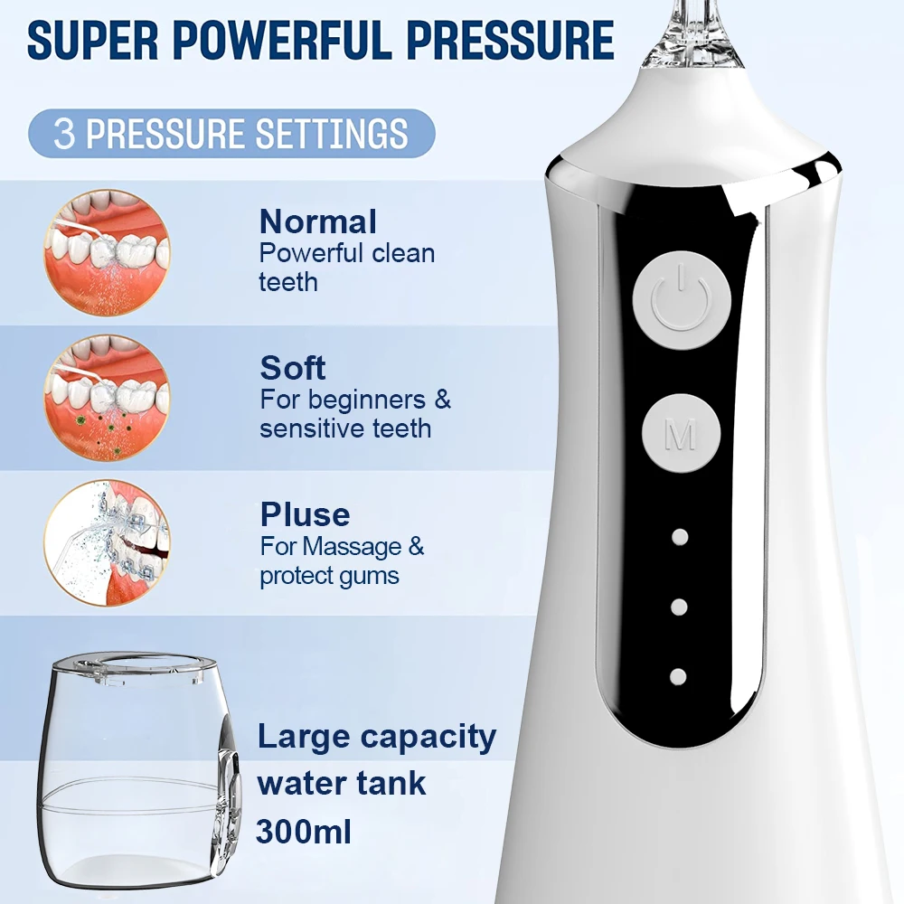 Portable Water Flosser Professional For Teeth Cleaning With 3 Pressure Modes Waterproof Travel