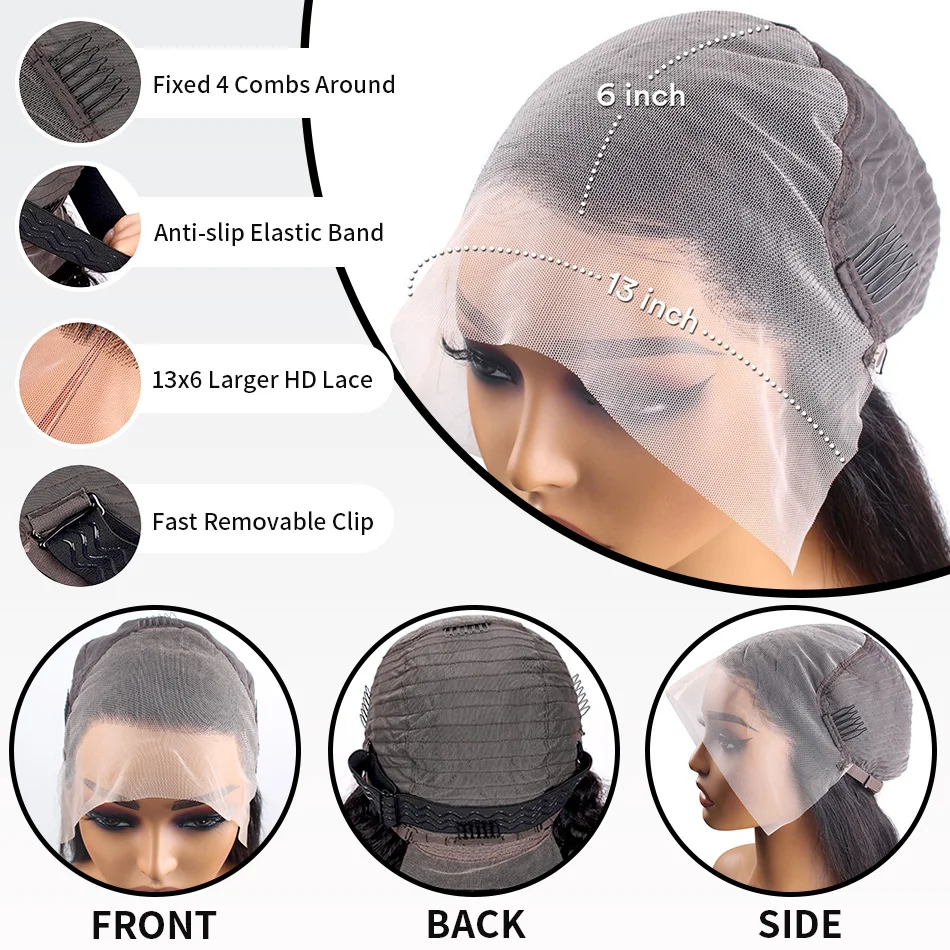 Peluca de pelo rizado birmano Wewave, onda profunda 1B, negro, 13x6 HD, peluca de cabello humano con encaje frontal, onda de agua, 250% de densidad, anudado blanqueado