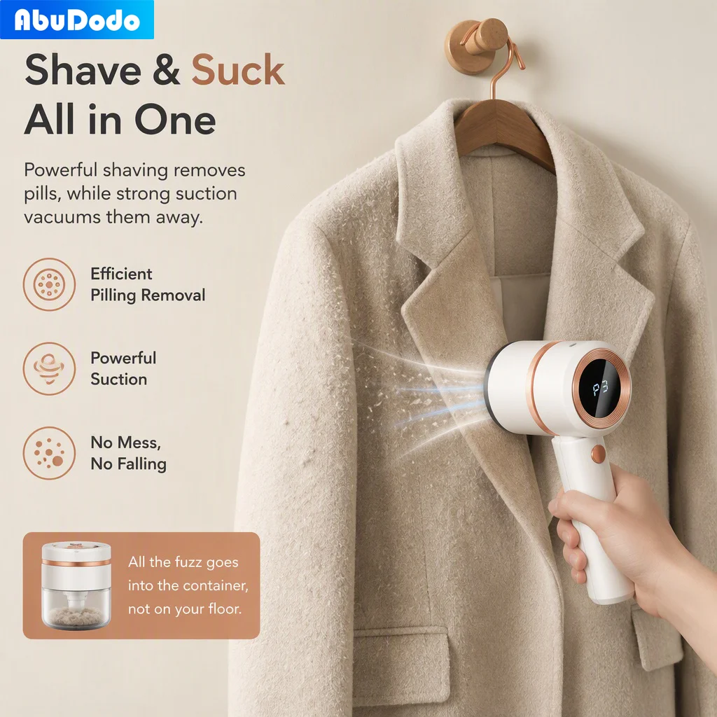 Lint Remover Fabric Shaver,AbuDodo 5 Speed Intelligent Display Shave Suck All in One Portable for Sweater Coat Clothes
