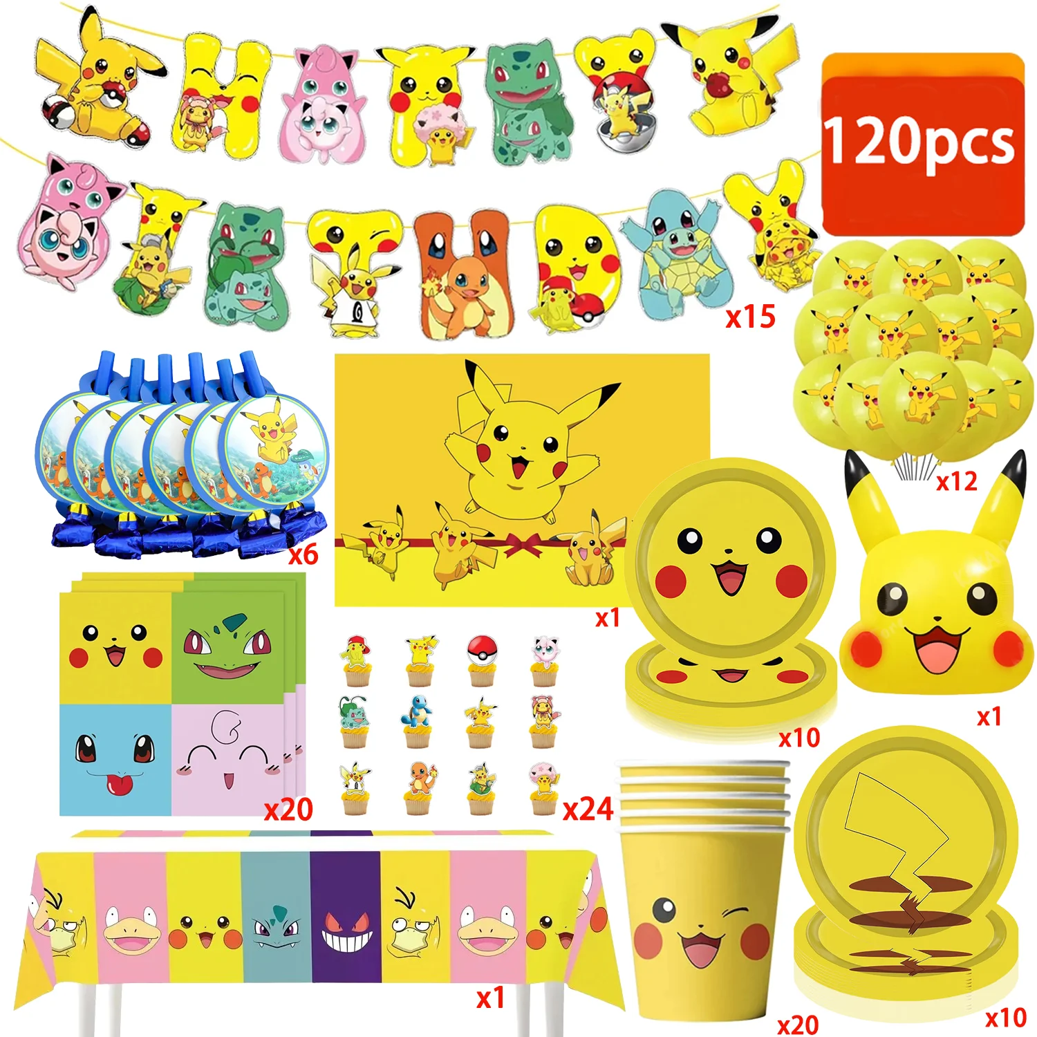 

Pokemon Birthday Party decor Set Pikachu Tablecloth Cup Plate Napkin Gift Bag Baby Shower Kids favors Gifts For Party Supplies