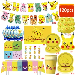 Juego de decoración de fiesta de cumpleaños de Pokémon, mantel de Pikachu, taza, plato, servilleta, bolsa de regalo, favores de Baby Shower, regalos para niños, suministros de fiesta