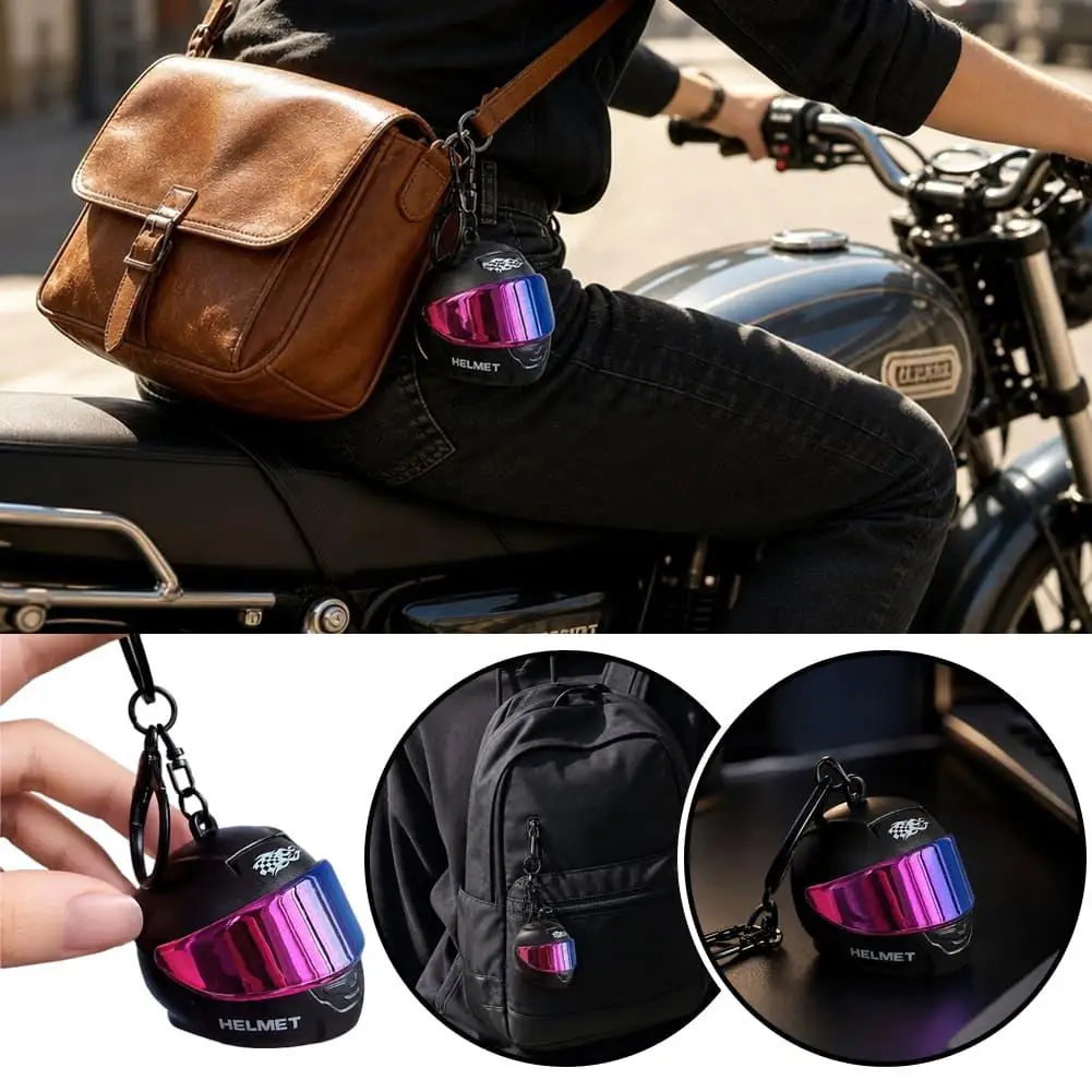 3D Stereo Motorcycle Helmet Design Luminous Helmet Keychain Pendant Funny Glowing Night Light Decoration Portable Bag Charm Gift