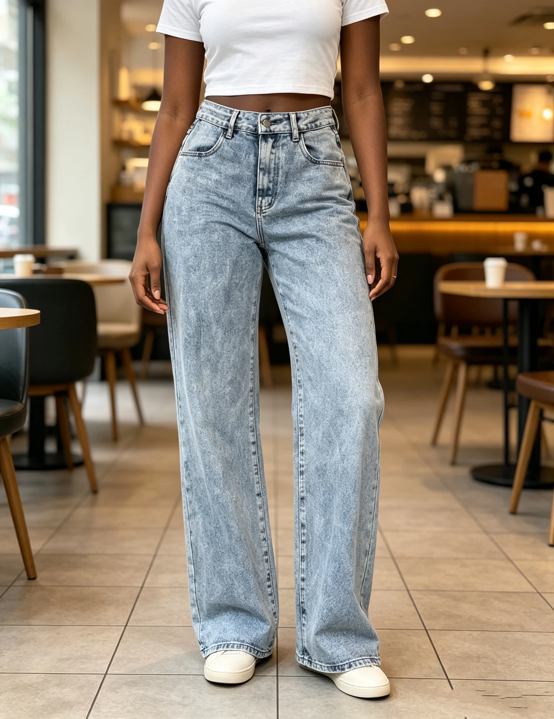 Women's Spring Autumn Light Blue Snow Wash Wide Leg Denim Pants High Waist Loose Drape Vintage Versatile Casual Denim Long Trousers