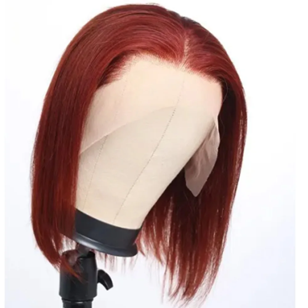 Redish Brown Short Straight Bob Wigs For Women Human Hair #33B colored 13x4 HD Lace Frontal  Glueless  Brazilian Human Hair Wigs