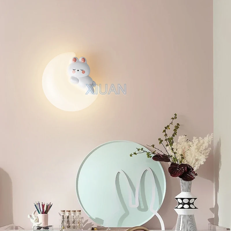 Imagem -04 - Lâmpadas de Parede de Resina Lunar Criativas Urso Animal e Rabbit Light Lâmpada do Quarto para o Berçário do Bebê Luzes de Parede de Cabeceira para Meninos e Meninas 220v