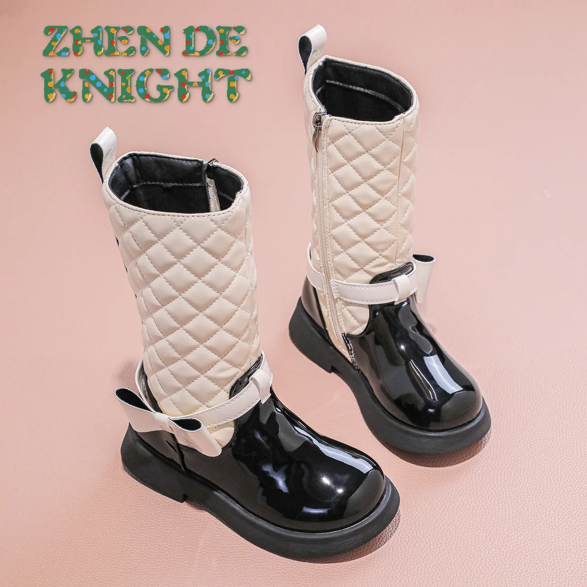 

British Fashion Princess Girls' High-Top Boots - Butterfly Patchwork Cotton Boots for Kids (Winter Autumn)