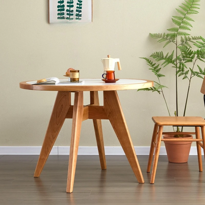 Slate round table solid wood dining table, Nordic waterproof