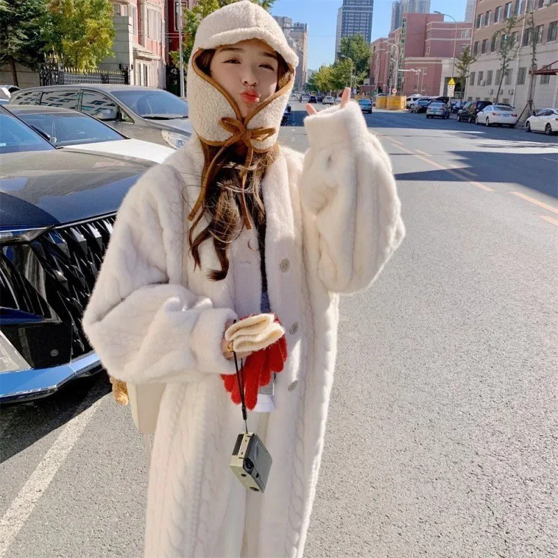 Women Sweaters Long Sleeve V Neck Solid Thick Jumpers Button High Street Cardigan Knit Pocket Slight Strech Patchwork Regular