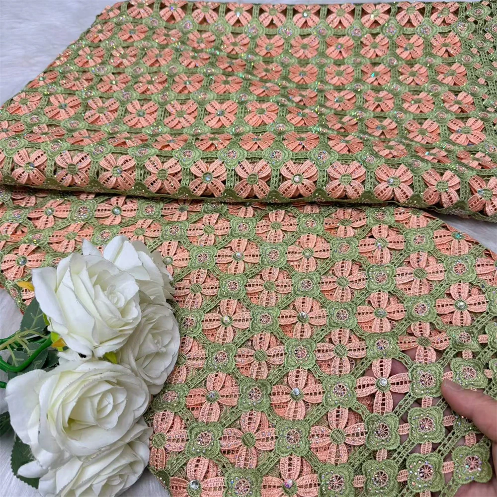 2026 Guipure Stones Lace African Embroidered Cupion Cord Lace Nigerian Textured Cotton Fabric Skin Friendly Sewing Wedding Dress