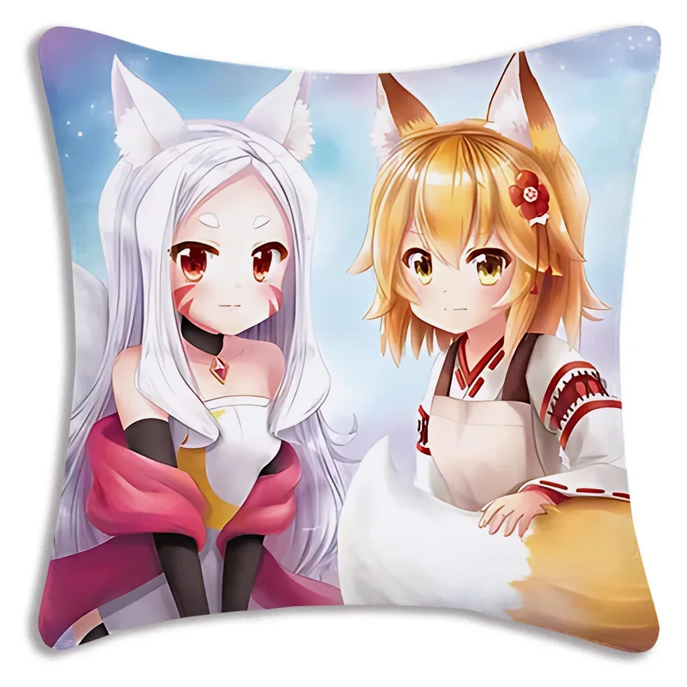 Kawaii The Helpful Fox Senko-san Pillow Covers Cartoon Sofa Decorative Home Double-sided Printing Short Plush Cute Cushion Cover