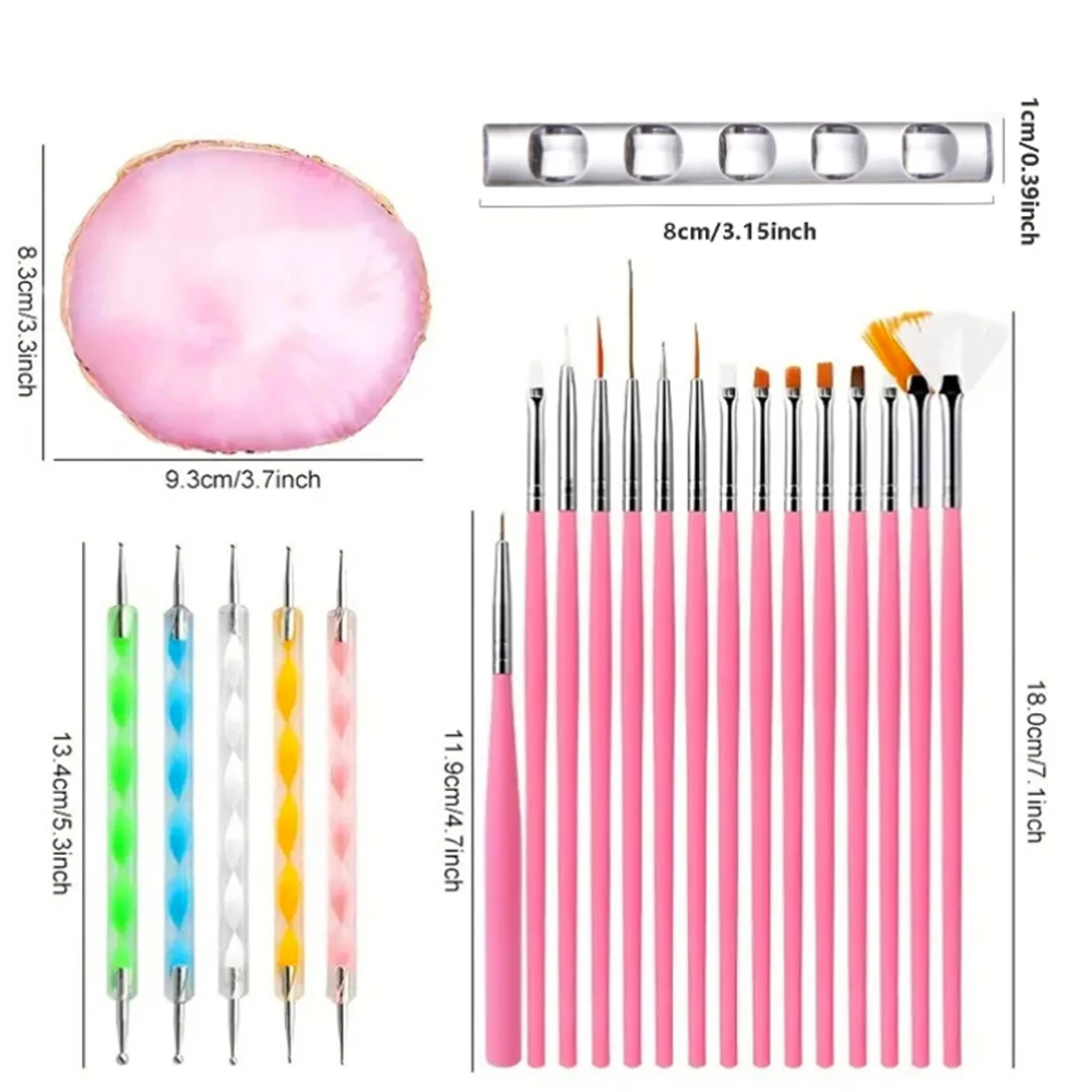 22개 네일 아트 브러쉬 세트, 양면 도트 펜 및 믹싱 팔레트, DIY 홈 살롱용 포름알데히드 프리 매니큐어 도구 키트