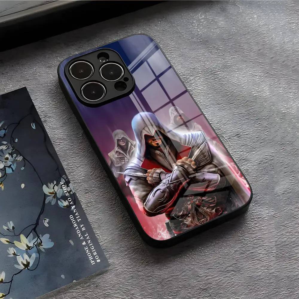 حافظة هاتف Assassin S Creed لهاتف آيفون 17 Air 16 E Pro Max 15 14 13 Mini 12 Pro 11 Max Plus غطاء زجاجي أسود #4