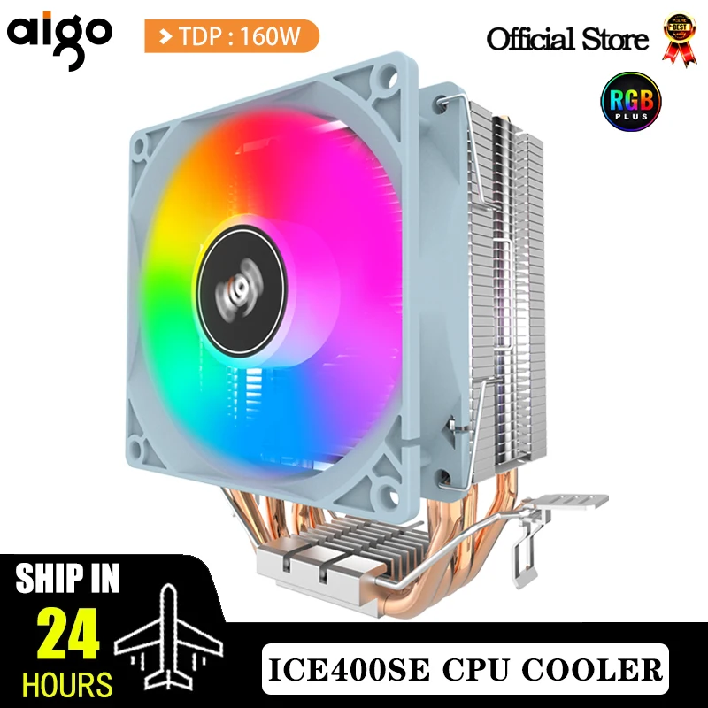 Aigo ICE400SE 에어 CPU 쿨러, 조용한 냉각 선풍기, 4개의 히트 파이프 라디에이터, 인텔 LGA 115X/1700/775/1200 및 AMD AM3/AM4/AM5 호환