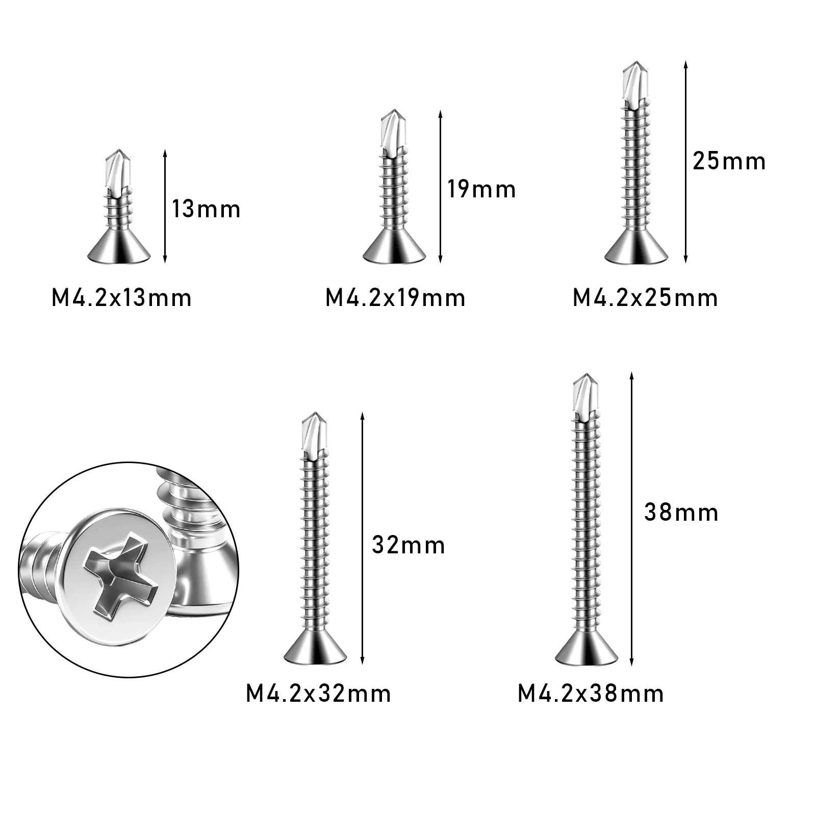 50/100/200pcs Self-Tapping Drilling Screws，410 Stainless Steel Flat Head High-Strength Quick Self-Drilling Screws