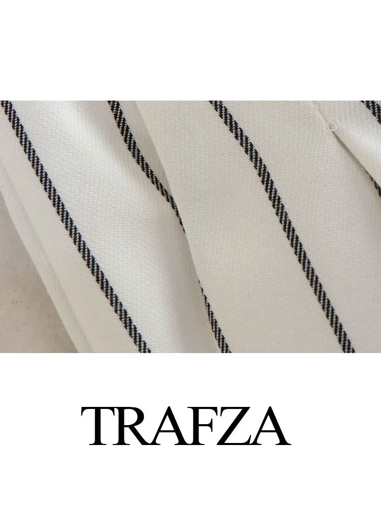 TRAFZA Lady Loose Sets Turn-Down Collar Double Breasted Coats+V-Neck Single Breasted Vest+Striped Trouser Female Three-Piece Set